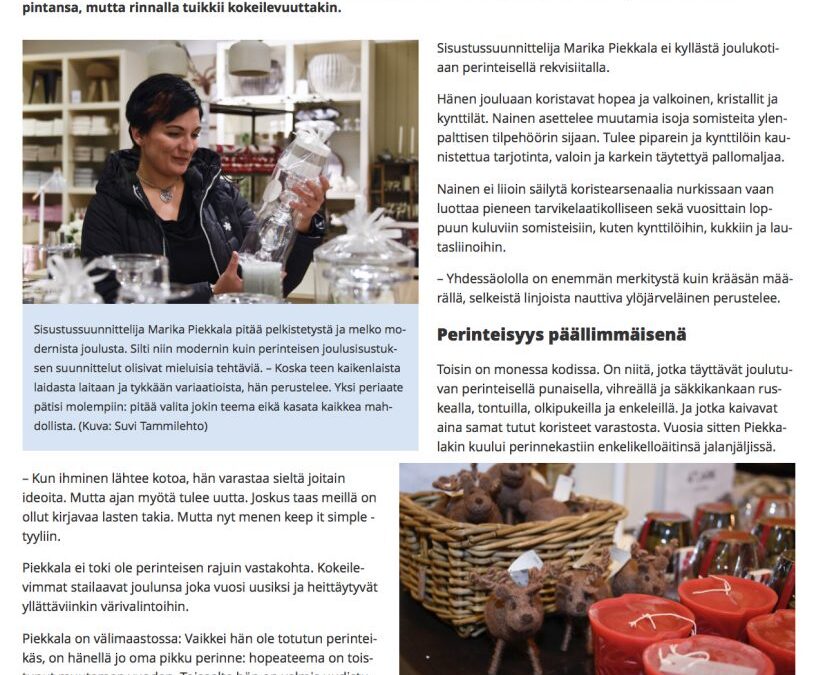 Ylöjärven Uutiset, Lehti artikkeli, 12.12.2016, Marika Piekkalan oma joulu