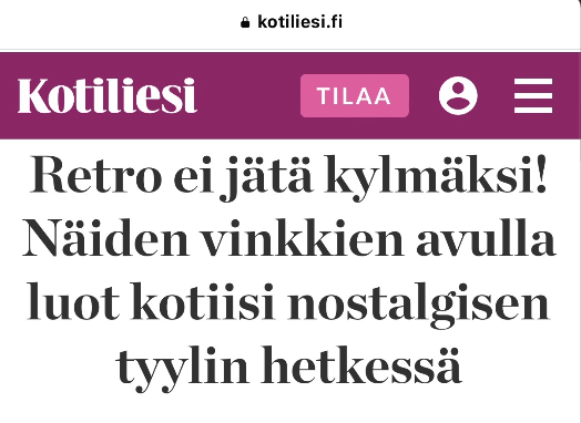 Kotiliesi lehden haastattelu, Iida Tani, Retro sisustus, haastateltavana sisustussuunnittelija Tampere, Marika Piekkala, Ylöjärvi, Nokia