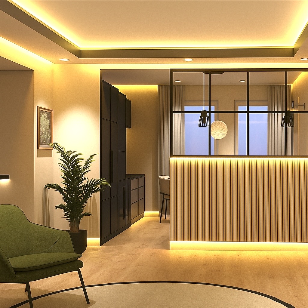 Tampereen keskustan kerrostalo osakkeen kokonaisvaltainen uudistus (ilman pesutiloja). Kokonaisvaltainen sisustussuunnittelu, sisustussuunnittelija Marika Piekkala, Tampere, Ylöjärvi, Nokia, Pirkanmaa, Marikan SisustusStudio.