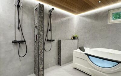 Kuluneesta pesuhuoneesta tehtiin Spa. Sisustussuunnittelija Marika Piekkala. Toteutus Tiilenpäät Oy. Tampere, Ylöjärvi