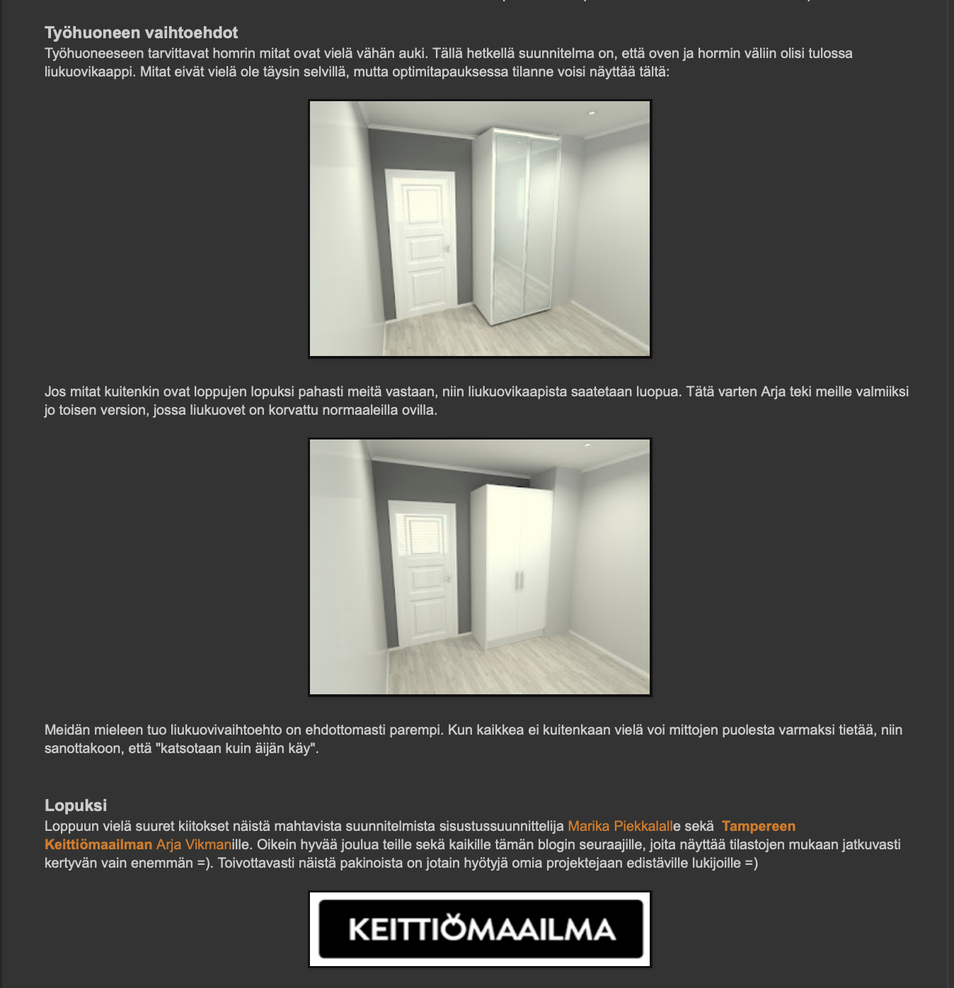 Sisustussuunnittelija Tampere kokemuksia, Marika Piekkala, Marikan SisustusStudio, Pirkanmaa, Ylöjärvi, Ikaalinen, Parkano, Nokia, Kangasala, Helsinki, Turku, Lahti, Espoo, Kotka, Forssa, Pori, Vaasa, Jyväskylä ja Somero suositukset asiakkailta, sisustussuunnittelua rakkaudella yksityisiin ja julkisiin kohteisiin