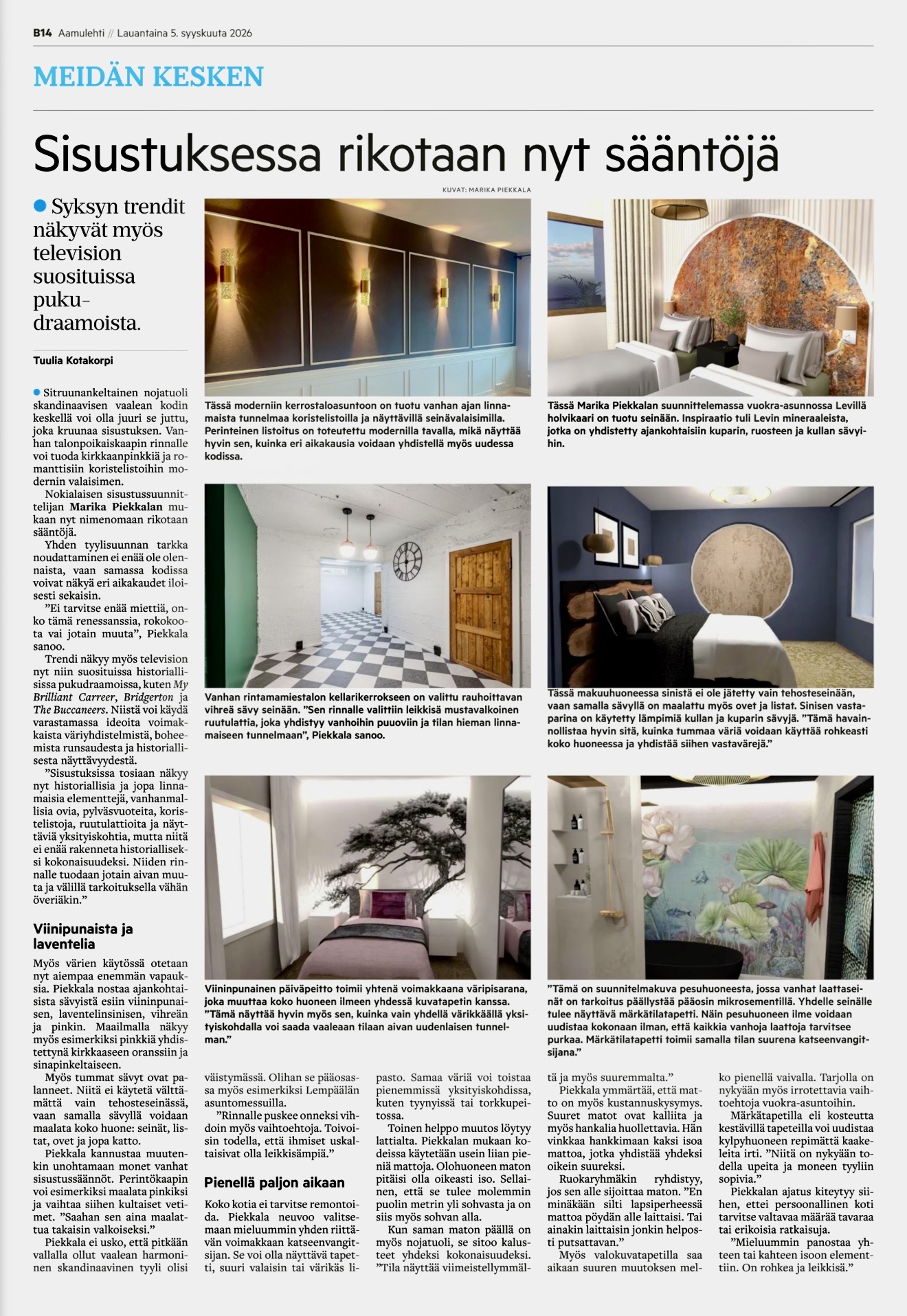 Aamulehti 5.9.2026. Kirjoittaja Tuulia Kotakorpi. Aihe Trendit 2026. Marika Piekkala, Pirkanmaa, Tampere, Nokia, Ylöjärvi