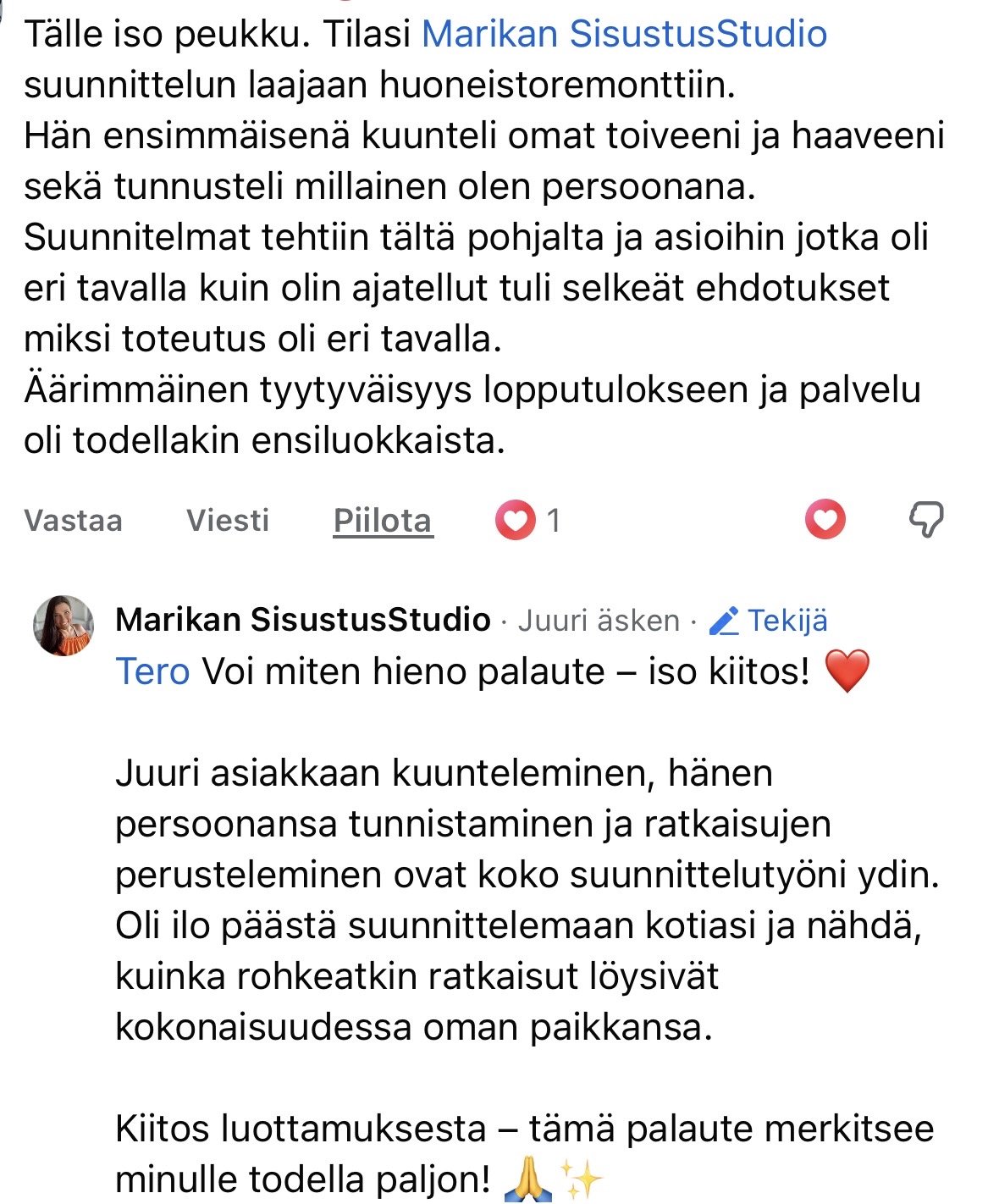 Sisustussuunnittelija Tampere kokemuksia, Marika Piekkala, Marikan SisustusStudio, Pirkanmaa, Ylöjärvi, Ikaalinen, Parkano, Nokia, Kangasala, Helsinki, Turku, Lahti, Espoo, Kotka, Forssa, Pori, Vaasa, Jyväskylä ja Somero suositukset asiakkailta, sisustussuunnittelua rakkaudella yksityisiin ja julkisiin kohteisiin