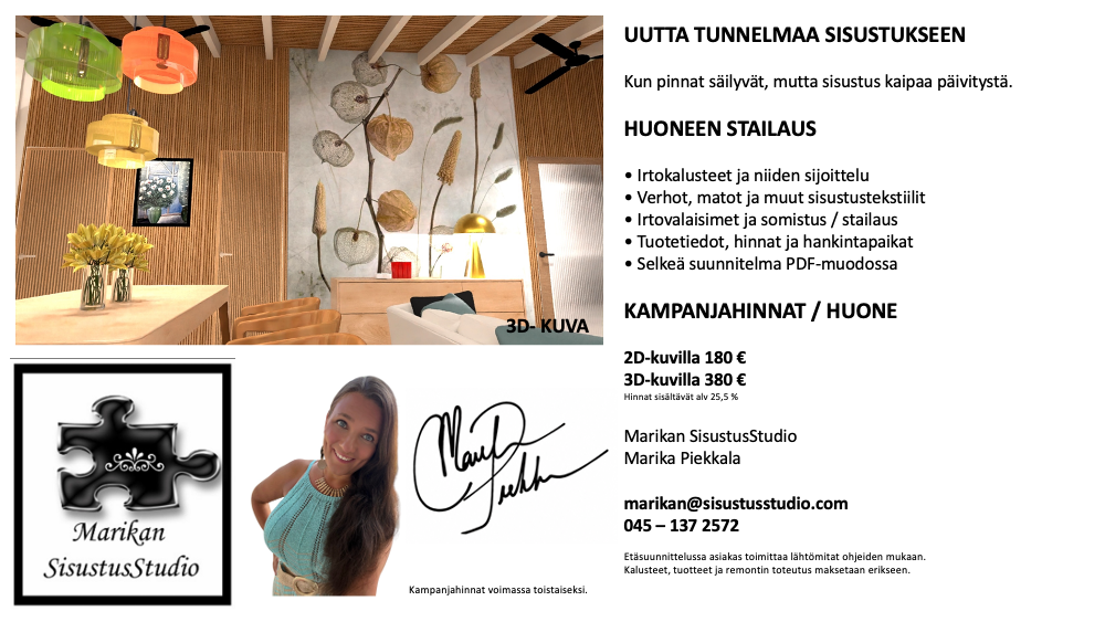 Sisustussuunnittelu Tampere, valaistussuunnittelu hinta, kiintokalustesuunnittelu keittiö, Tilasuunnittelija Pirkanmaa, sisustussuunnittelun hinnasto Tampereella, Marika Piekkala, Marikan SisustusStudio, Sisustussuunnittelija Pirkanmaa.