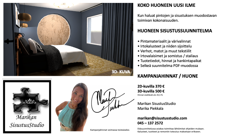 Sisustussuunnittelu Tampere, valaistussuunnittelu hinta, kiintokalustesuunnittelu keittiö, Tilasuunnittelija Pirkanmaa, sisustussuunnittelun hinnasto Tampereella, Marika Piekkala, Marikan SisustusStudio, Sisustussuunnittelija Pirkanmaa.