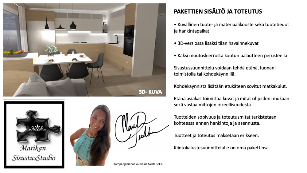Sisustussuunnittelu Tampere, valaistussuunnittelu hinta, kiintokalustesuunnittelu keittiö, Tilasuunnittelija Pirkanmaa, sisustussuunnittelun hinnasto Tampereella, Marika Piekkala, Marikan SisustusStudio, Sisustussuunnittelija Pirkanmaa.